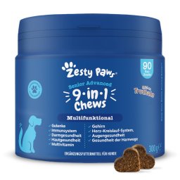 90uds. Senior Advanced 9-in-1 Chews com peru Zesty Paws para cães