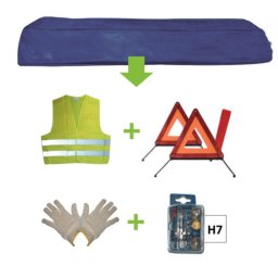 Kit de Emergência JBM em Bolsa Azul com Lâmpadas H7, Colete, Triângulo e Luvas