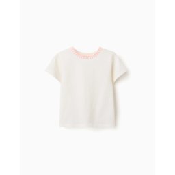 ZIPPY T-shirt de algodão com gola bordada para menina, bege-claro/rosa Beige 6-7 Years