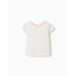 ZIPPY T-shirt de algodão com gola bordada para bebé menina, bege-claro/rosa Beige 24-36 Months