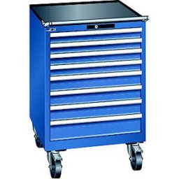 LISTA Armário de gavetas, móvel , LxP 717 x 725 mm, 8 gavetas, azul genciana, Armário de gavetas, móvel, LxP 717 x 725 mm, 8 gavetas, azul genciana. Com rodas de borracha Ø 100 mm. Maior mobilidade graças às rodas de marcha fácil. Aproveitamento ideal do