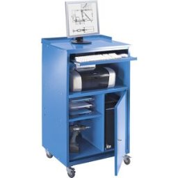 eurokraft basic Púlpito para PC, móvel , AxLxP 1170 x 690 x 590 mm, azul claro RAL 5012, Púlpito para PC, móvel, AxLxP 1170 x 690 x 590 mm, azul claro RAL 5012. Ideais para armazéns, fábricas, entrada/saída de mercadorias, estações de controlo de qualidad