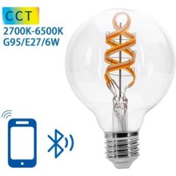 AIGOSTAR Lâmpada LED Inteligente E27 G95 Filamento Mesh Bluetooth 6W 2700K~6500K 850Lm (Transparente)