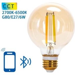 AIGOSTAR Lâmpada LED Inteligente E27 G80 Filamento Mesh Bluetooth 220V 6W 2700K~6500K 806Lm (Âmbar)