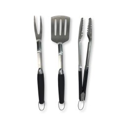 Fieldmann - Conjunto de 3 utensílios para grelhados em aço inoxidável