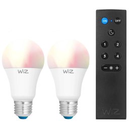 Pack de 2 lâmpadas LED RGBW reguláveis A60 E27/9W/230V 2200-6500K Wi-Fi + controlo remoto - WiZ