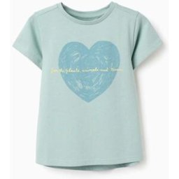 ZIPPY T-shirt de Algodão com Coração Estampado para Menina, Verde-Claro Verde Claro 6-7 Years