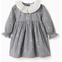 ZIPPY Vestido de algodão Vichy com flores para bebé menina, branco/azul Azul 9-12 Months