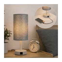 BRILAGI - Lâmpada de mesa com porta USB TABLON 1xE27/25W/230V bege/cinzenta