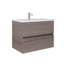 Dřevojas - Móvel de casa de banho com lavatório BANO 78x47 cm carvalho escuro/branco