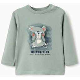 ZIPPY T-shirt de manga comprida com urso estampado para bebé menino, verde-claro Verde 9-12 Months