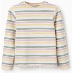 ZIPPY T-shirt de manga comprida canelada às riscas para menina, multicolor Branco 11-12 Years