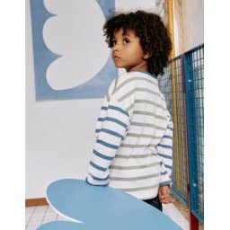 ZIPPY T-shirt de manga comprida às riscas para menino, azul/verde/branco Verde 7-8 Years