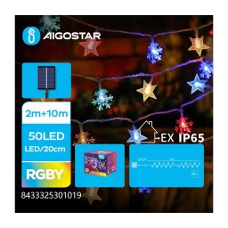 Aigostar - Cordão Solar LED, 50 LEDs, 8 funções, 12 m, IP65, multicolorido