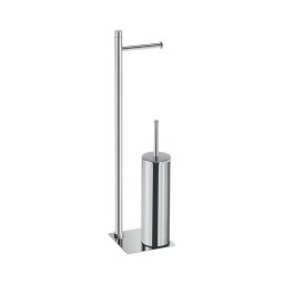 Gedy - Escova de WC de pé com suporte para rolo de papel higiénico TRILLY, cromo brilhante