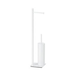 Gedy - Escova de WC de pé com suporte para papel higiénico TRILLY branca mate