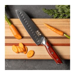 Gudaro - Faca Santoku de cozinha em aço damasco KENSHO 7", 67 camadas de aço, comprimento 17,5 cm