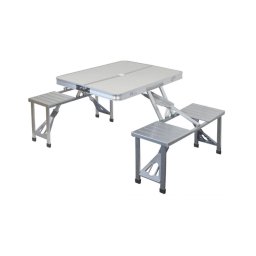 Mesa de campismo dobrável com cadeiras branco/cromado