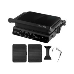 Concept ge3600 - Grill de contacto com sonda térmica GLASS 2000W/230V preto