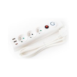 Extensão 3 tomadas Tipo E + 2xUSB-A + 1xUSB-C 1,5m com interruptor