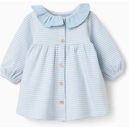 ZIPPY Vestido de manga comprida cardado às riscas para recém-nascida, azul/branco Azul Claro 3-6 Months