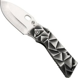 Medford Fat Daddy Polished Tumbled S35VN Blade, Black w/Silver Stained Glass Titanium Handle, Black w/Silver Hardware and Clip, navalha