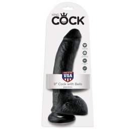KING COCK - DILDO PRETO COM BOLAS 22.9 CM