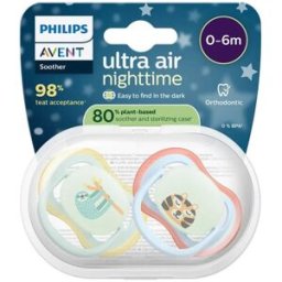 Philips Avent Chupetas Ultra Air Nighttime 0-6m+ x2