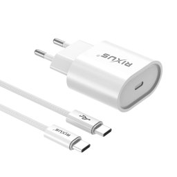 Carregador Rixus Carregamento Rápido 30W c/ Cabo USB-C - Branco