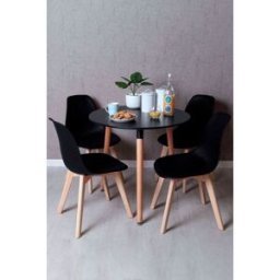 Presentes Miguel Conjunto Mesa Tower Redonda 80 cm Preta e Pack 4 Cadeiras Kelen - Preto