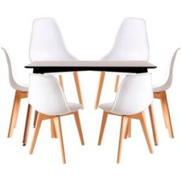 Presentes Miguel Conjunto Mesa Retangular 120x 80cm Preta e 6 Cadeiras Nórdicas Kelen - Branco