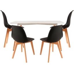 Presentes Miguel Conjunto Mesa Tower Retangular 120 x 80 cm Branca e Pack 4 Cadeiras Kelen - Preto