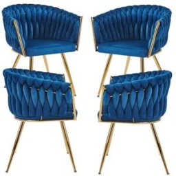 Presentes Miguel Pack 4 Cadeiras Widny Golden Veludo - Azul