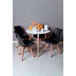 Presentes Miguel Conjunto Mesa Tower Redonda 80 cm Branca e Pack 4 Cadeiras Synk Basic - Preto