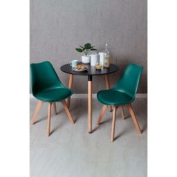 Presentes Miguel Conjunto Mesa Tower Redonda 80 cm Preta e Pack 2 Cadeiras Synk Basic - Verde-azulado