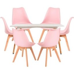 Presentes Miguel Conjunto Mesa Tower Retangular 120 x 80 cm Branca e Pack 6 Cadeiras Synk Basic - Rosa