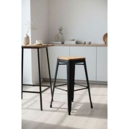 Presentes Miguel Banco Torix Alto Madeira Natural 76 cm - Preto mate