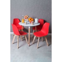 Presentes Miguel Conjunto Mesa Tower Redonda 80 cm Branca e Pack 4 Cadeiras Kelen - Vermelho