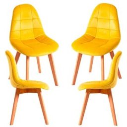 Presentes Miguel Pack 4 Cadeiras Kelen Veludo - Amarelo