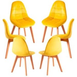 Presentes Miguel Pack 6 Cadeiras Kelen Veludo - Amarelo