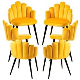 Presentes Miguel Pack 6 Cadeiras Hand Veludo Pernas Pretas - Amarelo