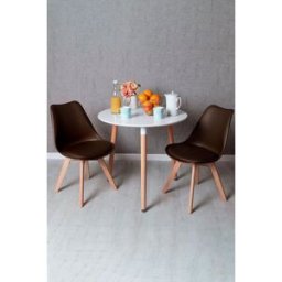 Presentes Miguel Conjunto Mesa Tower Redonda 80 cm Branca e Pack 2 Cadeiras Synk Basic - Marrom