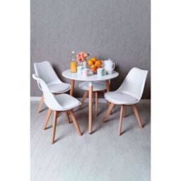 Presentes Miguel Conjunto Mesa Tower Redonda 80 cm Branca e Pack 4 Cadeiras Synk Basic - Branco