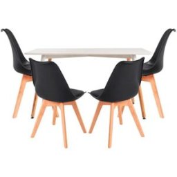 Presentes Miguel Conjunto Mesa Tower Retangular 120 x 80 cm Branca e Pack 4 Cadeiras Synk Basic - Preto