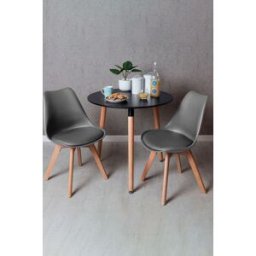 Presentes Miguel Conjunto Mesa Tower Redonda 80 cm Preta e Pack 2 Cadeiras Synk Basic - Cinza