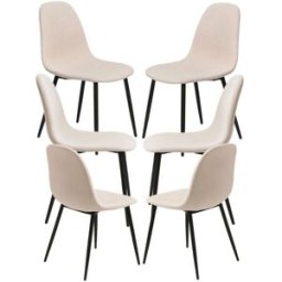 Presentes Miguel Pack 6 Cadeiras Black Teok Tecido - Beige