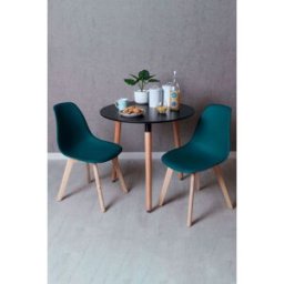 Presentes Miguel Conjunto Mesa Tower Redonda 80 cm Preta e Pack 2 Cadeiras Kelen - Verde-azulado