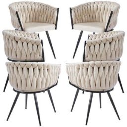 Presentes Miguel Pack 6 Cadeiras Widny Black Veludo - Beige