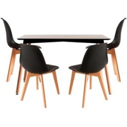 Presentes Miguel Conjunto Mesa Tower Retangular 120 x 80 cm Preta e Pack 4 Cadeiras Synk Basic - Preto