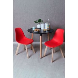 Presentes Miguel Conjunto Mesa Tower Redonda 80 cm Preta e Pack 2 Cadeiras Kelen - Vermelho